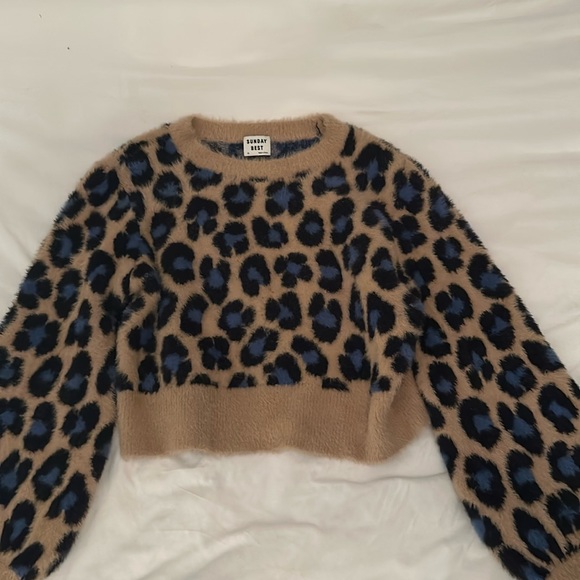 Aritzia Sunday Best Cropped Leopard Cheetah Sweater - Picture 1 of 5
